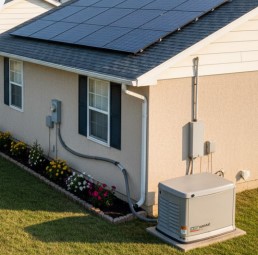 Image showing a house with solar panels connecting to a generator
